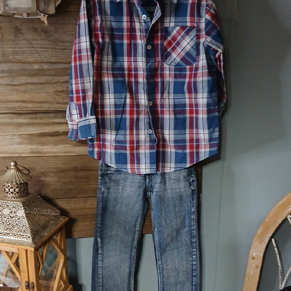 Plaid Blue and Red Kids Matching Set